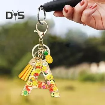 2D брелок с фруктами и кисточкой в форме буквы алфавита, брелок для ключей, украшение на сумку, подвеска, фурнитура, функция зажима, киви, арбуз, грейпфрут, декоративный ключ C