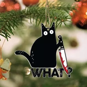 2D Черная кошка Подвеска Мультфильм Рождественская елка Украшение Смешное Рождественское Украшение Автомобиль чёрный