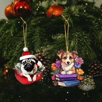 2D Собака Акриловые Подвесные Украшения Домашний Офис Рюкзак Автомобиль Зеркало Заднего Вида Рождественская Книга Цветок Щенок B
