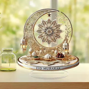 2D Eid Moon Украшение, Настольное украшение, Табличка, Аксессуары для декора Рамадана, Плоский акриловый знак для