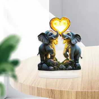 2D Elephant Couple Decoration Love Heart Elephants Sign Collections Centerpiece Desktop Ornament