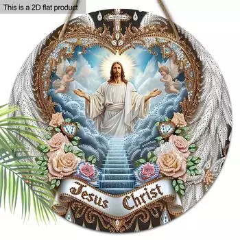 2D Falt Rustic Знак Венок Иисуса, Многоцелевой, Религиозный Крест, Деревянный Подвесной Декор для Домашней Комнаты, Церковной Двери, Подарок для Семьи и Друзей 2D, Style 1,1pc