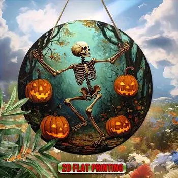 2D Flat Acrylic Hanging Decorations, Vintage Halloween Skeletons and Pumpkin Wall Art Indoor/Outdoor Decorations for Families, Rooms, Restaurants 20CM