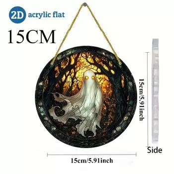 2D flat Halloween ghosts in the autumn forest with 2D acrylic hanging decorations - perfect for windows, walls, porches and home decor 15cm