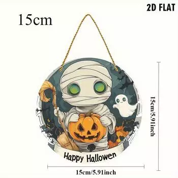 2D Flat Halloween Mummy with Pumpkin Acrylic Pendant - Vintage Style Window Decor, Broom, Lantern and Ghost, Home Garden 15cm