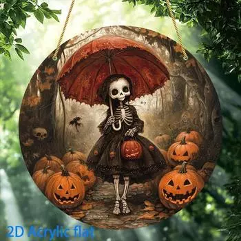 2D Flat Pendant Halloween Skull and Pumpkin Catcher - Acrylic Wreath for Home, Office and Party Decorations | Gifts for Family and Friends 20cm