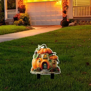 2D Flat Pumpkin Stake Garden Sign Rainproof Novelty Yard Halloween Decoration for Patio