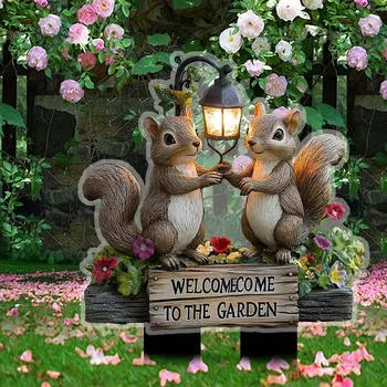 2D Flat Two Squirrels Welcome to The Garden Stake Декоративные аксессуары 6,5x10 дюймов Универсальное патио