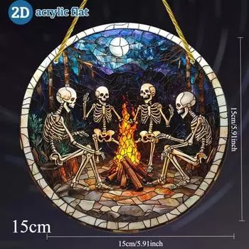 2D Графика Хэллоуин Череп Яма Сцена Круглый Акриловый Подвеска - 2D Графическое Искусство Декоративные Знаки для Окон, Стен, Веранд, Домов 15cm