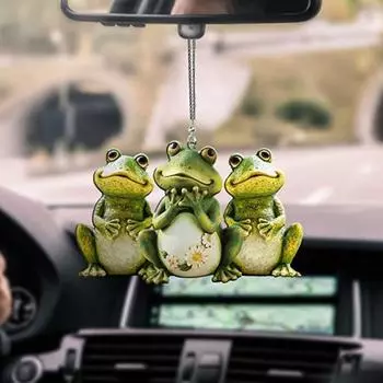 2D Green Frog Pendant Cute Acrylic Flat Ornaments Fashion Frog Car Pendant Desktop style 8