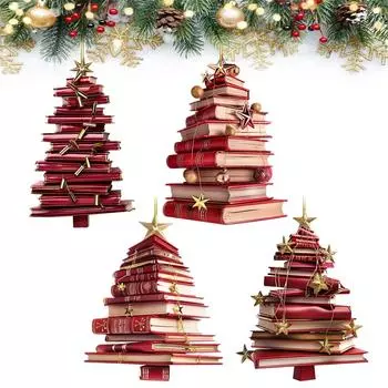 2D Красные Книги Украшенные Елочные Украшения - Рождественские Книги One Size