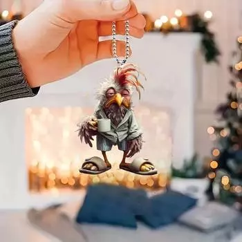 2D креативный новый кулон в виде курицы, акриловый плоский 2D подвеска для салона автомобиля, зеркало заднего вида, украшение для дома