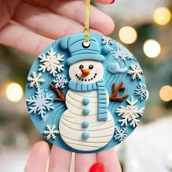 2D милый рождественский снеговик напечатанный кулон акриловая двухсторонняя печать круглая открытка рождественские украшения украшение для рождественской елки