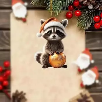 2D новый милый рождественский кулон в виде енота акриловый плоский автомобильный зеркальный кулон праздничное украшение подвеска на рождественскую елку