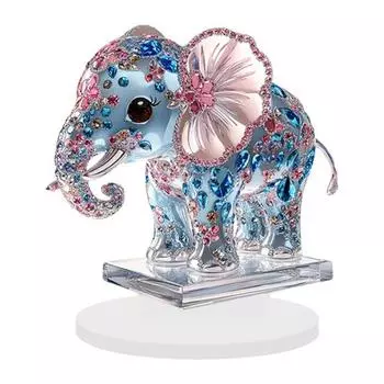 2D Плоская акриловая фигурка слона с розовыми ушами и синим стразом, настольная табличка со слоном, украшение для дома, офиса, рабочего стола синий