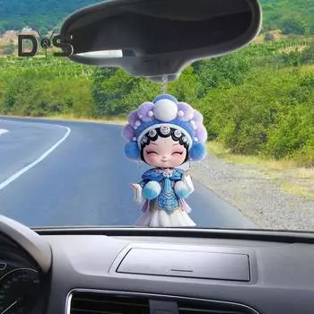 2D плоская акриловая подвеска для зеркала заднего вида с шнурком, легко подвешивается, мультяшный Пекинская опера, подвесное украшение B