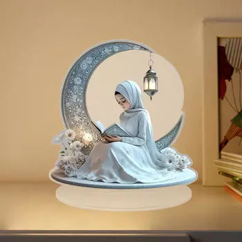 2D Плоская Луна и Девушка Настольная Вывеска Украшение Акрил 8.2x7.8 дюймов Коллекция Многофункциональная с