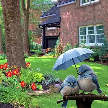 2D плоская синяя птица с зонтиком AN сцена садовый колышек цветочный горшок акрил простая установка