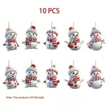 [2D Плоские] 10 шт. Праздничные акриловые украшения в виде снеговика - Рождественская подвеска, для рождественских елок, Идеальные праздничные подарки, Украшения в плоском стиле 10pcs