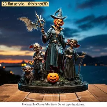2D плоские акриловые настольные украшения на Хэллоуин и Пасху, ужасные ведьмы, тыквы и украшения с таинственными существами, украшения для стола на домашнюю вечеринку 20cm