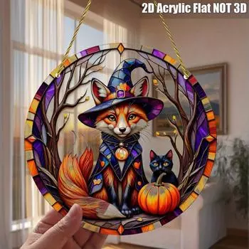 2D плоские акриловые яркие лисы в костюмах ведьм, украшения на Хэллоуин, подходят для праздничного домашнего декора, 20cm