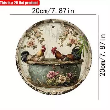 2D плоский 20*20 см 1 шт. Винтажный цветочный и петушиный горшок, декоративный круглый кулон с восхитительной куриной тематикой, идеальное украшение для фермерского дома и курятника 20*20cm