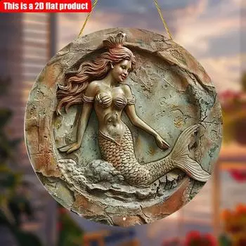 2D плоский 20*20 см 1 шт мультфильм оранжевый русалочка весна и лето круглая подвесная вывеска, высококачественное украшение для квартиры в стиле океана, очаровательный подарок на День матери 20*20cm