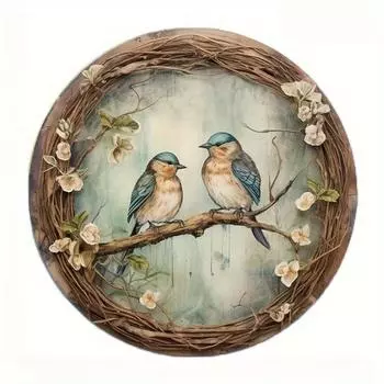 2D Плоский 20*20см, Круглая Деревянная Вывеска Ласточка, Декор для Входа, Подарок, Добавьте Деревенский Шарм Дому, Кухне, Саду или Офису. 20*20cm