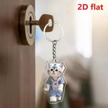 2D плоский акриловый брелок с рисунком кошки-медсестры, подвеска для рюкзака, подарок, декоративная подвеска Nurse cat