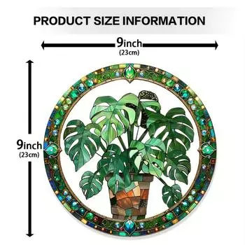 2D плоский кристалл зеленый лист ловца солнца сад экзотические джунгли тропическое украшение подвеска на окно стену, зеленое натуральное украшение, украшение для праздничной вечеринки 23cm