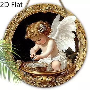 2D плоский милый ангел с белыми крыльями деревянный настенный декор, ангел с золотыми вьющимися волосами подвесной декор для домашнего офиса школы бара прихожей веранды комнаты 01;1pc