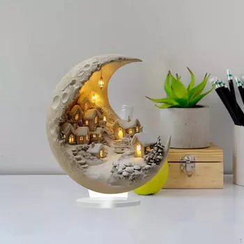 2D Плоский Снежный Домик в Луне Настольный Знак Акрил с Кронштейном Легкий Универсальный Для Детей