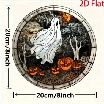 2D плоское украшение на Хэллоуин - акриловые подвески (призраки, тыквы-фонари, полнолуние) - страшные окна, дверное украшение для вечеринки, праздничное украшение дома 20CM