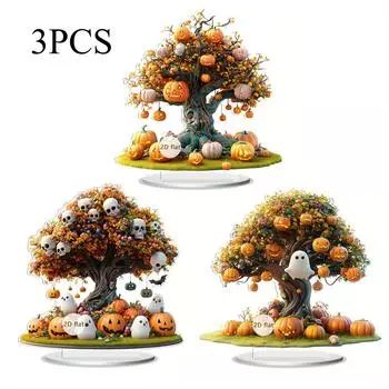 2D Плоское украшение в виде тыквы-черепа на Хэллоуин, набор из 3 штук, цветочный дизайн с красными розами и свечами, настольное украшение для дома и улицы,, офис, вечеринка 20CM