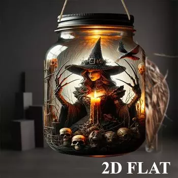 2D Плоскость - Хэллоуин Ведьма Банка Настенный Декор - 2D Ловец Солнца Дизайн Летучая мышь и Череп для Дома, Декор для Подвешивания на Окно или Дверь 20CM