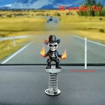 2D плоскость, креативное украшение-пружинка на приборную панель автомобиля в виде черепа: украшение, подвеска на приборную панель автомобиля, изысканный маленький подарочный сувенир, настольное украшение