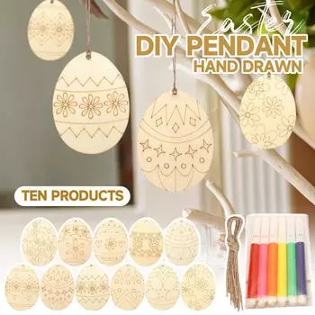 2D подвеска в виде деревянного пасхального яйца с веревкой, незаконченное украшение в форме яйца, подходит для пасхальных поделок своими руками, вечеринок, домашнего декора 10 шт. 1 мл One Size