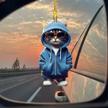 2D подвеска в виде кошки, подвесное украшение с шнурком, легко повесить на автомобиль