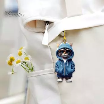 2D подвеска в виде кошки, подвесное украшение с шнурком, легко повесить, декоративное автомобильное зеркало заднего вида, акриловое украшение Cat