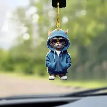 2D подвеска в виде кошки, подвесное украшение с шнурком, легко повесить на автомобиль