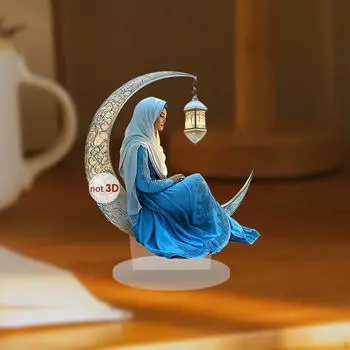 2D Рамадан Украшение Ид Мубарак Акриловый Декор Плоский Настольный Орнамент Луна Знак с Основанием для Исследования Style A