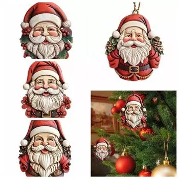 2D Рождественская елка Подвеска Санта-Клаус Автомобильный акриловый брелок Санта-Клаус Подвесное украшение Рождество 2