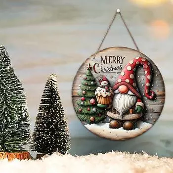 2D Рождественский круглый деревянный знак Санта-Клаус Снеговик Узор на дереве Украшения для праздничной вечеринки Подарок
