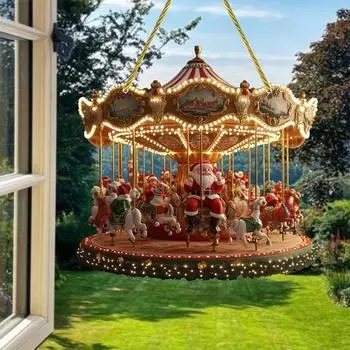 2D Санта-карусель подвеска для украшения дома, окна, автомобиля, рождественской елки подвеска