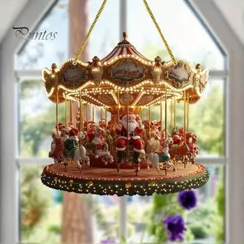 2D Санта-карусель подвеска для украшения дома, окна, автомобиля, рождественской елки подвеска из акрила ручной работы художественный орнамент A