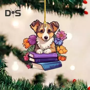 2D Собака Акриловые Подвесные Украшения Домашний Офис Рюкзак Автомобильное Зеркало Заднего Вида Рождественская Книга Цветок Щенок Подвесные Украшения Животное Подвеска B