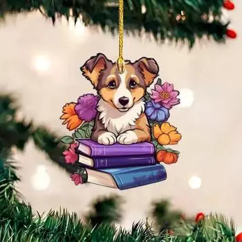 2D Собака Акриловые Подвесные Украшения Домашний Офис Рюкзак Автомобильное Зеркало Заднего Вида Рождественская Книга Цветок Щенок Подвесные Украшения Животное Подвеска B