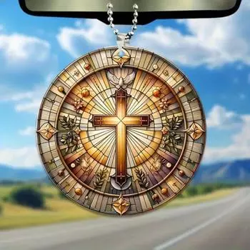2d Unique Acrylic Cross Pendant Car Hanging Decoration Fashion Keychain Home Accent 1