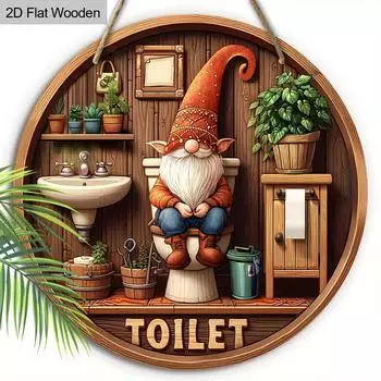 2D Винтажный Гном Туалет Деревянная Круглая Табличка,Подвесная Очаровательная Домашняя Декорация для Настенной Полки в Ванной Комнате,Подвесная Милая Деревянная Доска с Рисунком для Окна, Забора, Декор для Нового Дома 2D,Style1,1pc коричневый