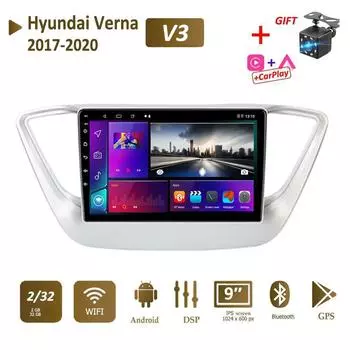 2Din Android автомобильный радиоприемник мультимедийный видеоплеер для Hyundai Solaris 2 Verna 2017-2020 Carplay Autoraido GPS Silver 2 + 32 ГБ 1+16GB серебряный